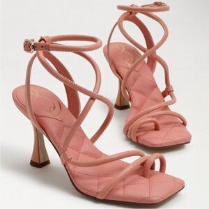 SAM EDELMAN Maven Strappy Heeled Square Toe SANDALS Clay pink leather